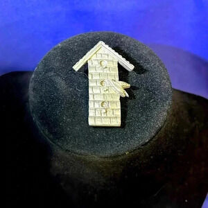 Genuine Pewter Birdhouse Bird Pin 1996 Barker Marked